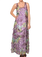 TRAFFIC PEOPLE - RUCHED PRINTED CHIFFON LONG DRESS - PURPLE