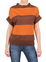 PARRONCHI - STRIPEY SHORN LINEN SWEATER - BROWN/ORANGE
