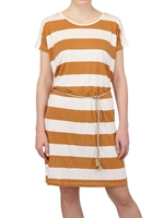 DES PETITS HAUTS - STRIPEY JERSEY DRESS - WHITE/BROWN