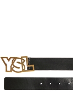 YVES SAINT-LAURENT - BRUSHED CALFSKIN LOGO BUCKLE BELT