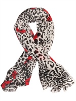 YVES SAINT-LAURENT - LEOPARD & POPPY PRINT COTTON SILK SCARF