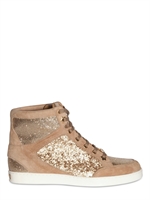 JIMMY CHOO - TOKYO SUEDE GLITTER FABRIC HIGH SNEAKERS