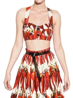 DOLCE & GABBANA - JEWELLED HOT PEPPER PRINT POPLIN BRA