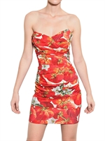 DOLCE & GABBANA - STRAPLESS TOMATO SILK CHARMEUSE DRESS