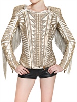 BALMAIN - EMBROIDERED NAPPA BIKER LEATHER JACKET
