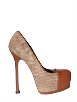 YVES SAINT-LAURENT - DECOLLETE' TRIBTOO IN LINO E PELLE 140MM
