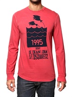 DSQUARED - COTTON LINEN JERSEY FISH PRINT T-SHIRT