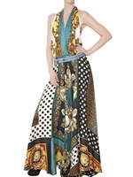 D&G - VINTAGE PRINT SATIN FOULARD LONG DRESS