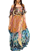 D&G - CHIFFON SCARF PRINT PATCHWORK LONG DRESS