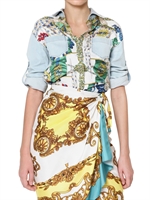 D&G - DENIM UND BEDRUCKTES SEIDEN TWILL PATCHWORK HEMD