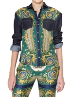 D&G - DENIM UND BEDRUCKTES SEIDEN TWILL PATCHWORK HEMD