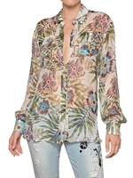 GALLIANO - BLUMEN BEDRUCKTES SEIDEN GEORGETTE HEMD