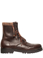 LANVIN - WOVEN LACE UP CALFSKIN HIKING BOOTS