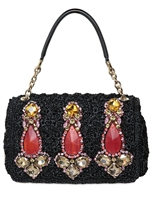 DOLCE & GABBANA - MISS CHARLES JEWELLED RAFFIA TOP HANDLE
