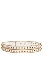 VERSACE - 4CM STUDDED SMOOTH LEATHER BELT