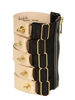BORDELLE - NIETEN LEDER BADED ÄRMELSTULPEN ARMBAND - SCHWARZ/ NUDE