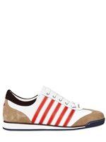 DSQUARED - STITCHED CALFSKIN AND SUEDE SNEAKERS