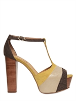 SEE BY CHLOE' - 120MM PRINTED LEATHER AND CANVAS SANDALS