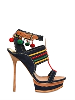 DSQUARED - 140MM SUEDE POM POM WOVEN SANDALS