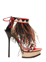 DSQUARED - 140MM LEATHER & OSTRICH FEATHERS SANDALS