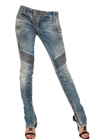 BALMAIN - BIKER STECTH DENIM JEANS