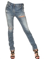 BALMAIN - DESTROYED SKINNY STRETCH DENIM JEANS