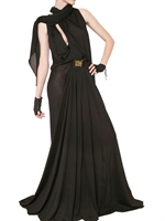 BALMAIN - DRAPED SILK KNIT LONG DRESS