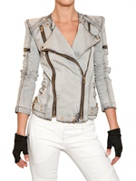 BALMAIN - WASHED DENIM BIKER JACKET