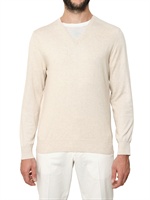 MAISON MARTIN MARGIELA - BAUMWOLL STRICK & WILDLEDER V-AUSSCHNITT SWEATER