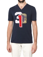 MAISON MARTIN MARGIELA - BAUMWOLL JERSEY DRUCK V-AUSSCHNITT T-SHIRT
