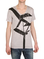 ATTACHMENT - BEDRUCLTES RAYON JERSEY T-SHIRT - BEIGE