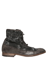 BB BRUNO BORDESE WASHED - 20MM LEATHER & CANVAS LACE-UP BOOTS