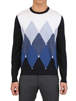 BALLANTYNE - MAGLIA IN CASHMERE MISTO COTONE - BLU/BIANCO