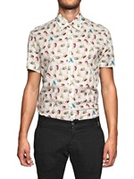 GALLIANO - VOGEL DRUCK BAUMWOLL POPLIN HEMD