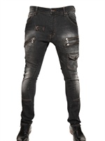 GALLIANO - 17,5CM WASHED DENIM SKINNY FIT JEANS