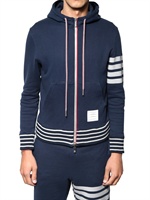 THOM BROWNE - STRIPEY COTTON FLEECE HOODED SWEATSHIRT