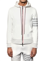 THOM BROWNE - STRIPEY COTTON FLEECE HOODED SWEATSHIRT