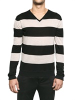CLAUDIO TONELLO - GESTREIFTER WOLL STRICK V-AUSSCHNITT SWEATER