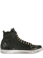 DAMI - WASHED CROCO & CANVAS HOHE SNEAKERS
