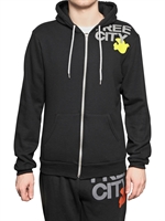 FREE CITY - BIRD PRINTED HOODED FLEECE SWEATSHIRT