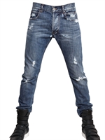 PIERRE BALMAIN - 17CM DISTRESSED DENIM SKINNY FIT JEANS