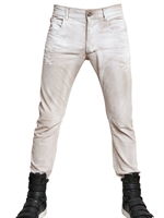 PIERRE BALMAIN - 17CM WAXED DENIM SKINNY FIT JEANS