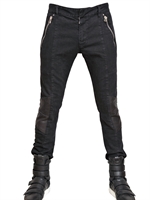 PIERRE BALMAIN - 17CM NAPPA INSERTS BIKER JEANS