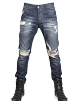 PIERRE BALMAIN - 17CM DESTROYED DENIM SKINNY FIT JEANS