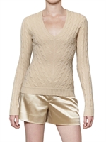 RALPH LAUREN BLACK LABEL - CASHMERE CABLE KNIT V NECK SWEATER