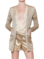 RALPH LAUREN BLACK LABEL - SILK CABLE KNIT CARDIGAN SWEATER