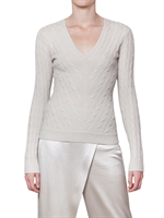 RALPH LAUREN BLACK LABEL - CASHMERE CABLE KNIT V NECK SWEATER