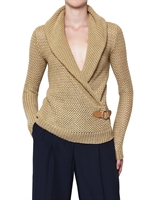 RALPH LAUREN BLACK LABEL - LINEN KNIT SHAWL COLLAR WRAP SWEATER