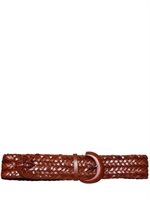 RALPH LAUREN BLACK LABEL - WOVEN LEATHER WITH WOOD BUCKLE BELT