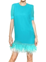 FRANCESCO SCOGNAMIGLIO - SWAROVSKI & FEATHERS ON CHIFFON DRESS